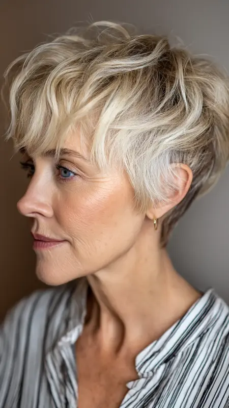 Layered Pixie with Soft Bangs - Haircuts for women over 50 with bangs
