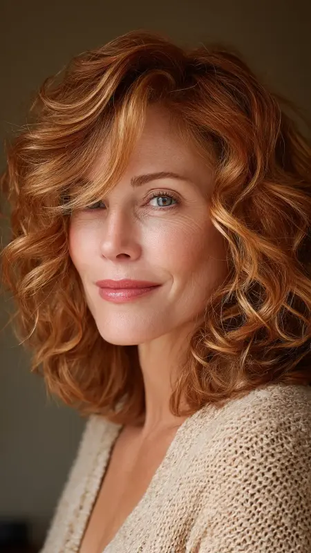 Layered Shoulder Cut with Soft Curls - Medium length haircuts for women over 50