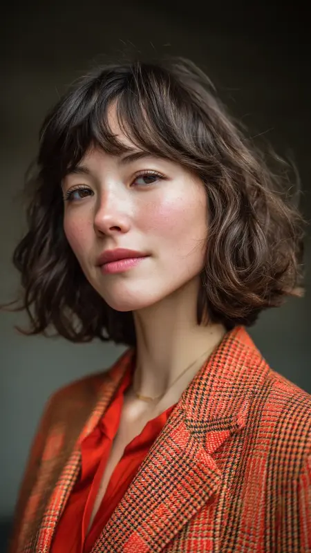 Lob-Length Blowout with Micro Curtain Bangs - Blowout with curtain bangs