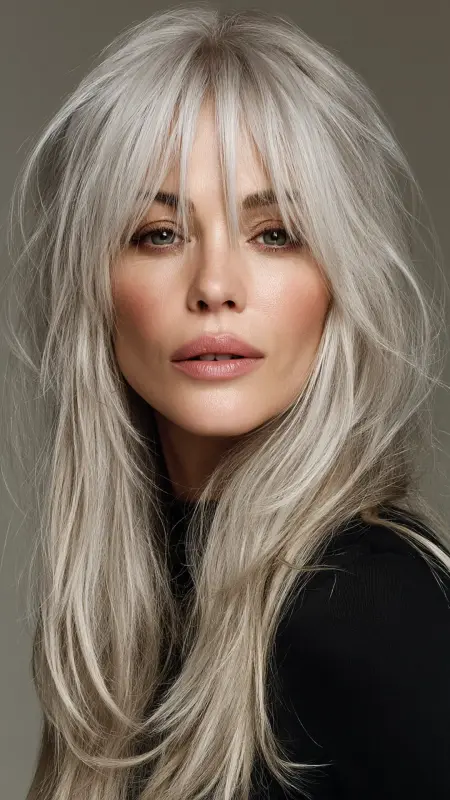 Long Hair with Baby Bangs - Long Haircuts For Women Over 40
