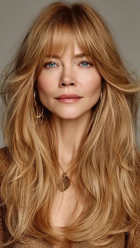 Long Hair with Swoop Bangs - Long Haircuts For Women Over 40