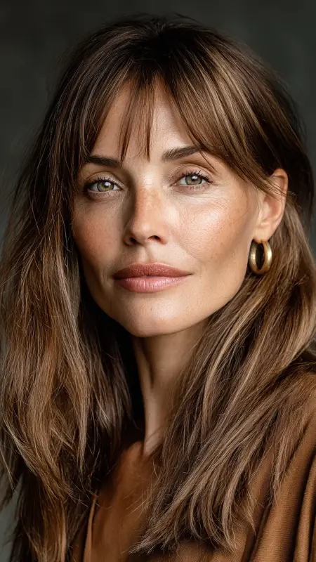 Long Hair with Wispy Bangs - Long Haircuts For Women Over 40