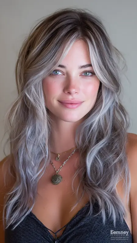 Long Layers with Silver Money Pieces - Silver highlights