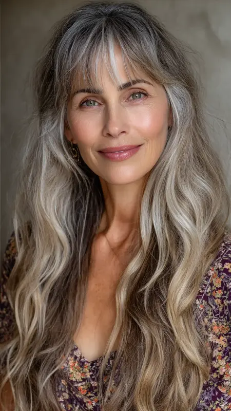 Long Layers with Wispy Bangs - Haircuts for women over 50 with bangs