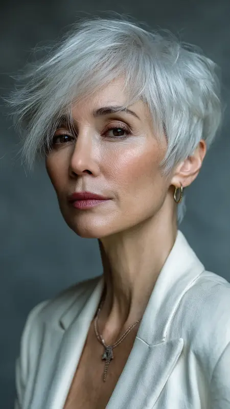 Long Pixie with Side-Swept Bangs - pixie haircuts for women over 60