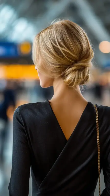 Low Chignon for Short Hair - Airport Hairstyles for Short Hair