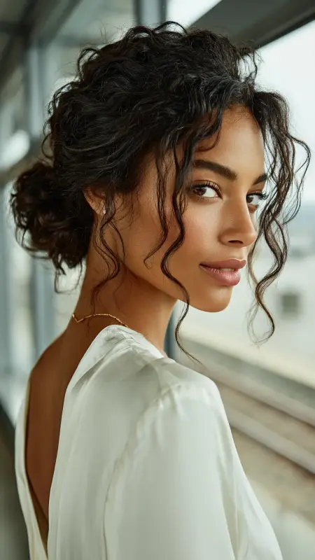 Low Curly Bun - Airport Hairstyles for Curly Hair