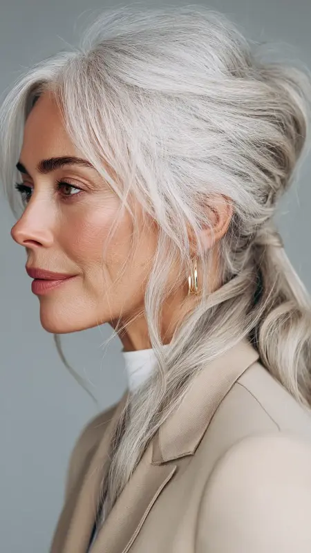 Low Textured Ponytail with Volume - Hairstyles for women over 70 with fine hair