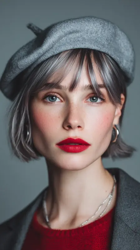 Matte Silver French Bob -  silver hair color ideas 