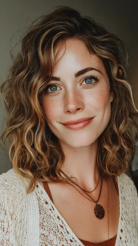 Medium Asymmetrical Cut with Loose Boho Waves - Medium asymmetrical hairstyles
