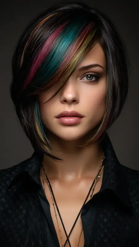 Medium Asymmetrical Cut with Peekaboo Color Panel - Medium asymmetrical hairstyles