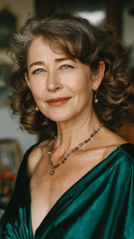 Medium Curled Layers with Side Bangs - Haircuts for women over 50 with bangs