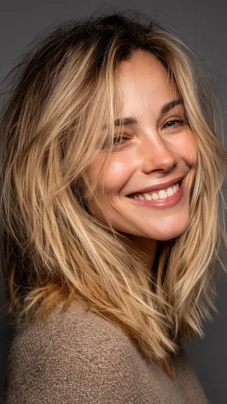 Medium Cut with Invisible Layers - Medium length haircut for round faces