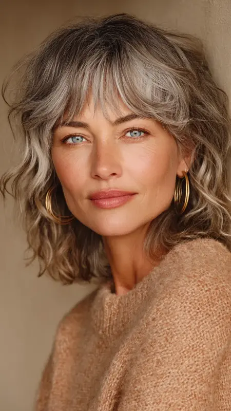 Medium Layered Cut with Peekaboo Bangs - Medium length hair with layers over 60 older women