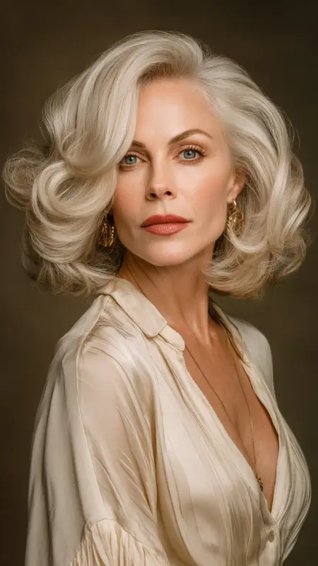 Medium Layered Cut with Soft Curls and Side Part - Medium length hair with layers over 60 older women