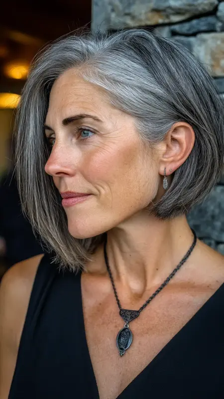 Medium-Length Angled Bob - medium length hair for women over 50