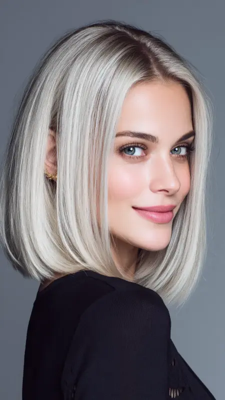 Medium-Length Blunt Cut with Middle Part - Medium length haircut for round faces