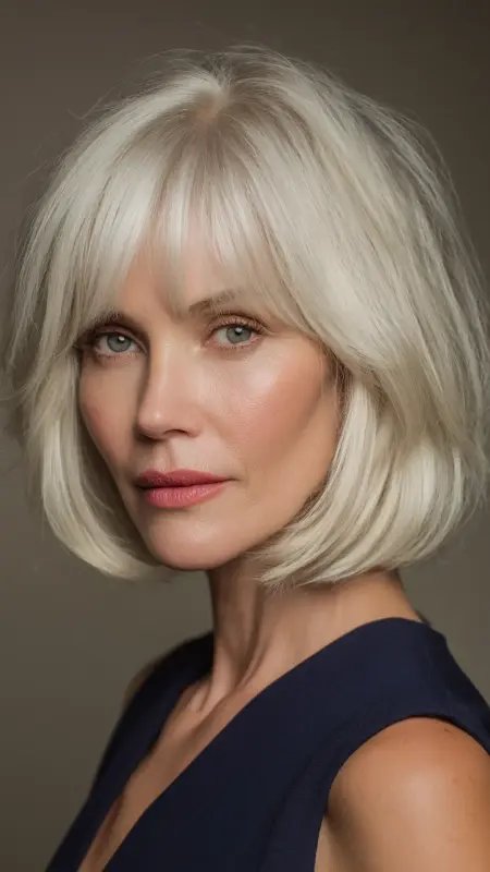 Medium-Length Bob with Arched Bangs - Haircuts for women over 50 with bangs