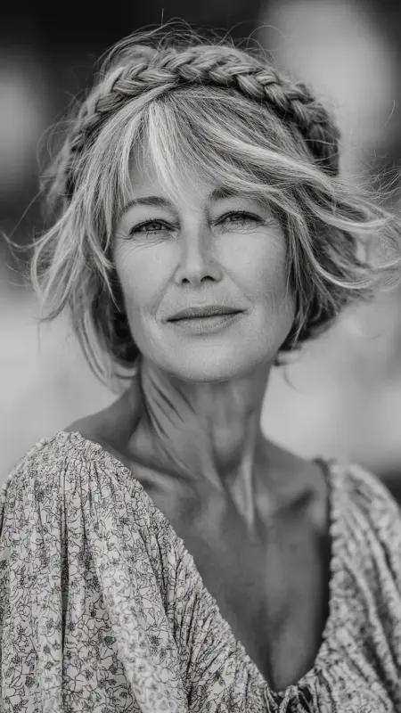 Medium-Length Cut with Braided Crown - medium length hair for women over 50
