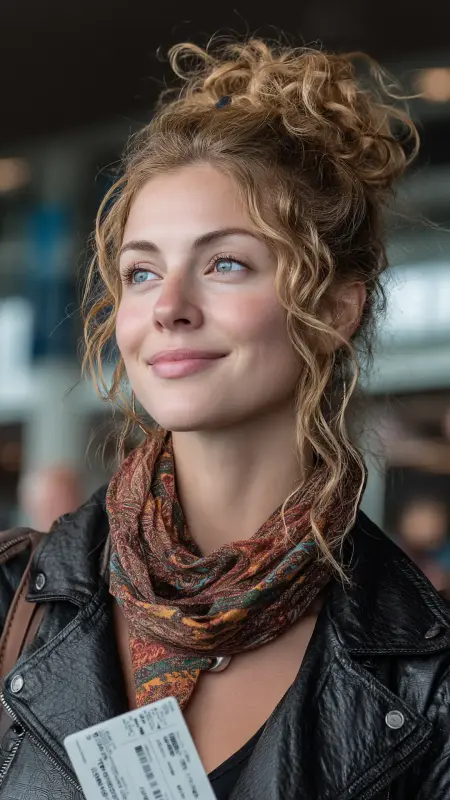 Messy Curly Top Knot - Airport Hairstyles for Curly Hair