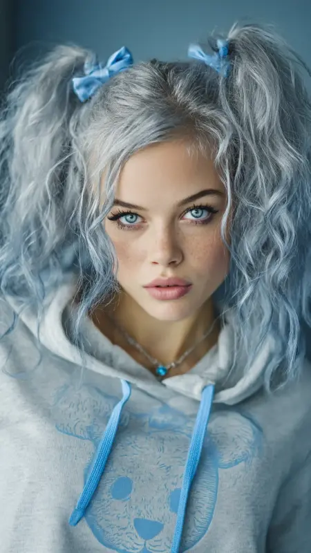 Metallic Silver Pigtails -  silver hair color ideas 