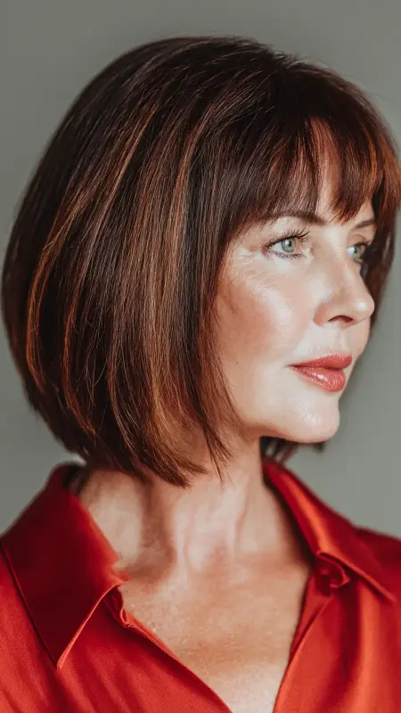 Mid-Length Cut with Baby Bangs - Haircuts for women over 50 with bangs