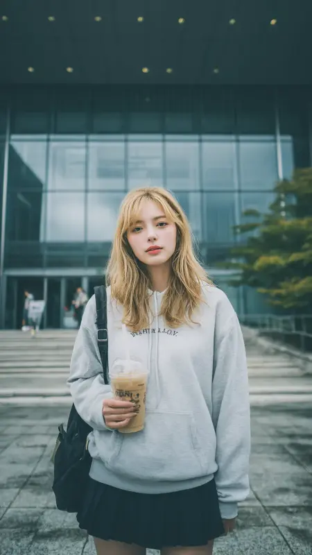 Milk Tea Blonde on Airy Curtain Layers - Hair color for college students