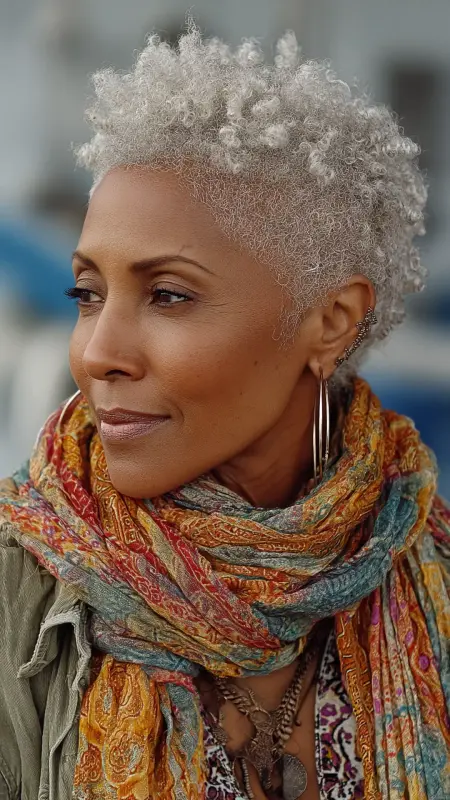 Mini Afro Cut - Short white hair for older women