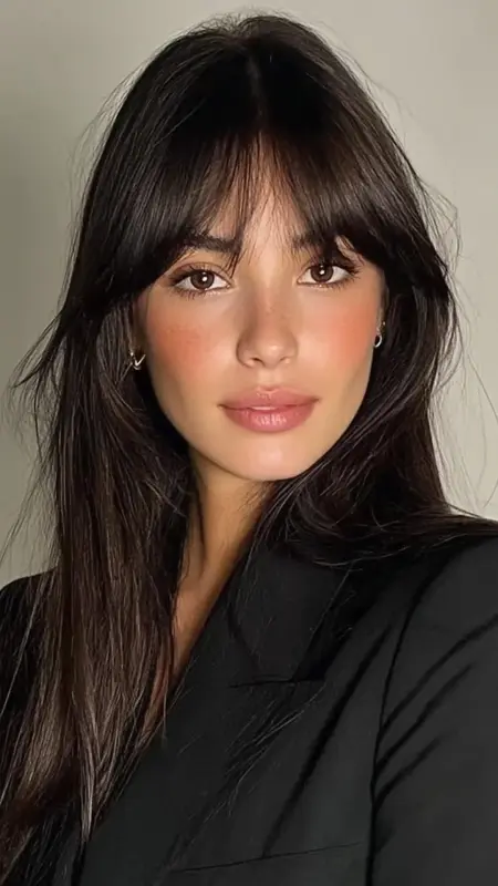 Minimalist Center Part - long straight hair with curtain bangs