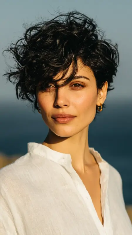 Minimalist Pixie with Air-Dried Curls - Short pixie haircuts for curly hair