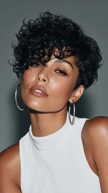 Minimalist Pixie with Finger-Coiled Curls - Short pixie haircuts for curly hair