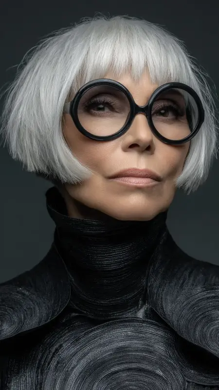 Modern Bowl Cut - Short white hair for older women