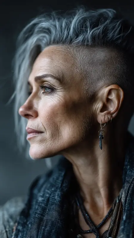 Modern Gray Undercut - gray hair styles for women over 50