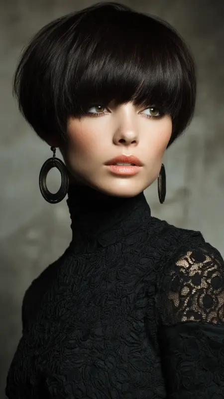 Bold & Glossy Ebony Mushroom Cut - Mushroom Haircut