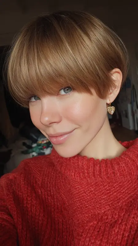 The Sleek Brunette Toadstool Cut - Mushroom Haircut