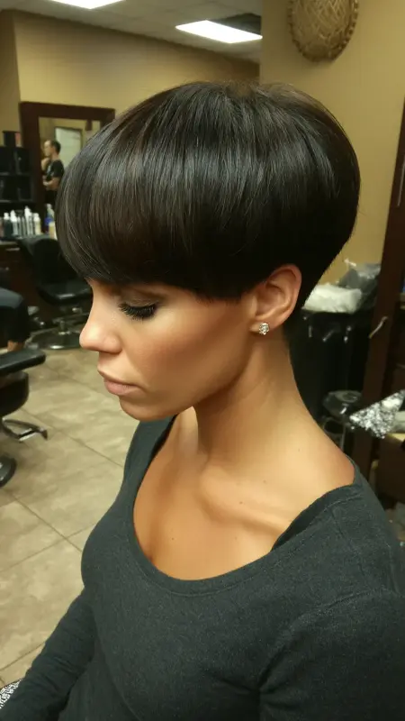Sleek and Chic: The Dark Delight Mushroom Cut - Mushroom Haircut