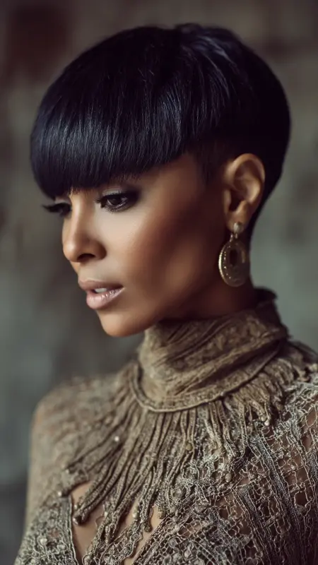 Ebony Elegance: The Bold Mushroom Cut - Mushroom Haircut