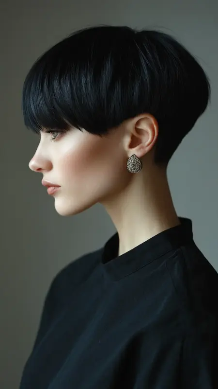 Midnight Gloss Mushroom Cut: Short & Sleek - Mushroom Haircut