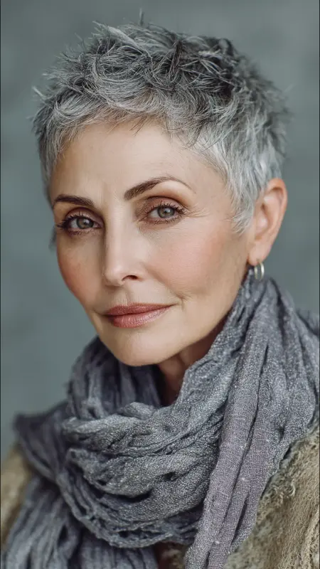 Natural Silver Textured Pixie - Pixie Cut Hairstyles For Older Women