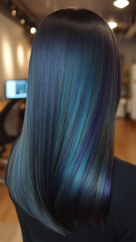 Oil Slick Balayage on Straight Hair - Hair color for college students