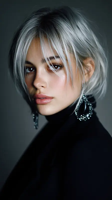 Opalescent Silver Bob with Shadow Root -  silver hair color ideas 