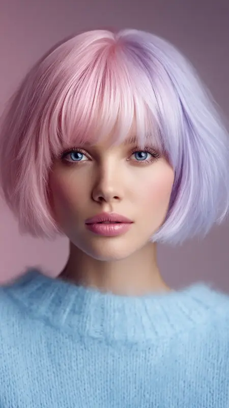 Pastel Fade Bob - Cotton Candy Lavender - Two hair colors split