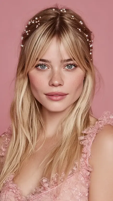 Pearl-Studded Hair - long straight hair with curtain bangs