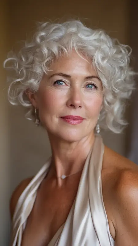 Pearl White Curls - hair color ideas for women over 70