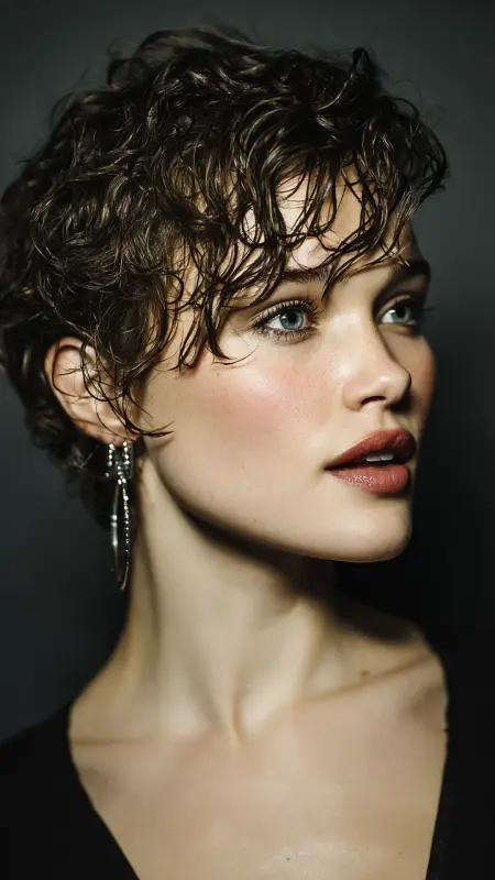 Permed Pixie with Wet and Dry Contrast - Permed pixie hairstyles