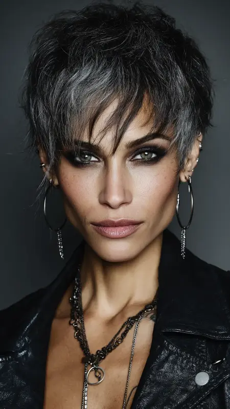 Pewter Pixie Cut -  silver hair color ideas 