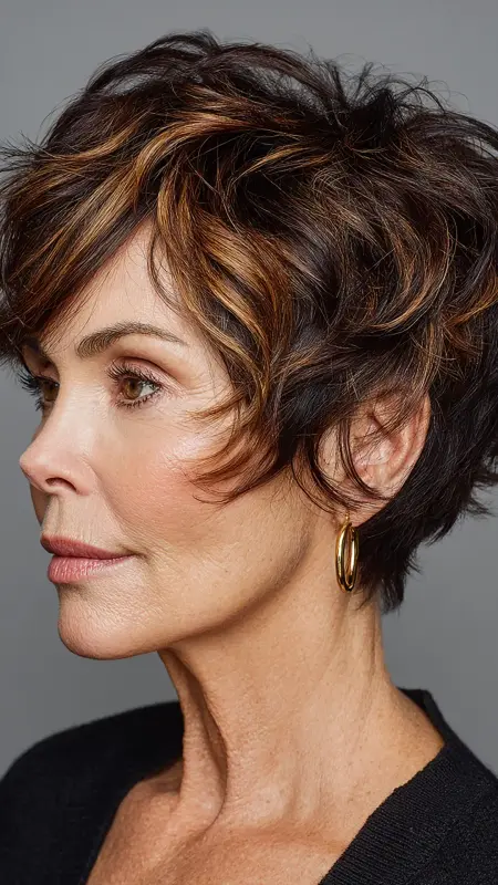 Piecey Highlighted Pixie - Pixie hairstyles for older women over 60