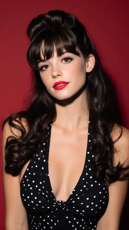 Pin-Up Inspired Blowout with Rolled Curtain Bangs - Blowout with curtain bangs