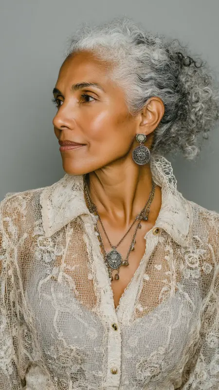 Pinned-Back Curly Style - Hairstyles For Women Over 60 With Curly Hair