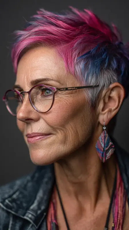 Pixie with Bold Color Pop - Pixie Cut Hairstyles For Older Women